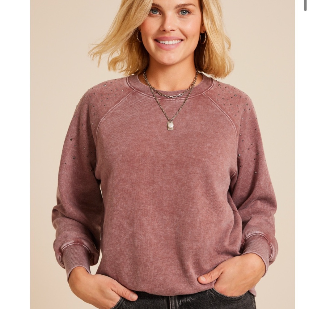 Rhinestone Embellished Shoulder Relaxed Fit Sweatshirt
